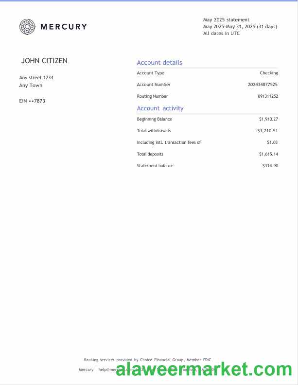 USA CA San Francisco Mercury bank statement 3 page